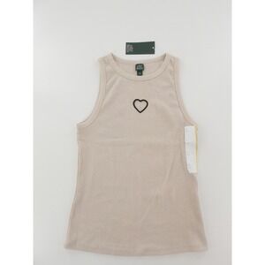 Wild Fable Tank Top Heart Graphic Ribbed Sleeveless Women Size S Tan Beige NEW